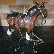 Large Beswick Brown Shire Horse In Gloss With Pink Ribbon & Saddle