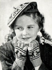 Knitting Pattern Girls/Child's Fair Isle Beret/Hat & Gloves, Puppy Dog Pattern.