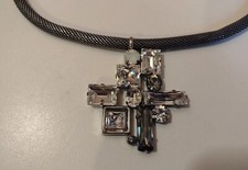 ERMANI BULATTI EARLY SIGNED SILVER TONE & SWAROVSKI CRYSTAL STATEMENT NECKLACE