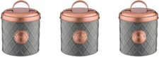 Typhoon Grey Tea Coffee Sugar Canisters with Copper Lids Kitchen Storage Jars 1L