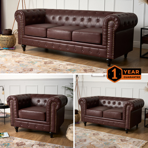 Chesterfield sofa suite - sofa, brown