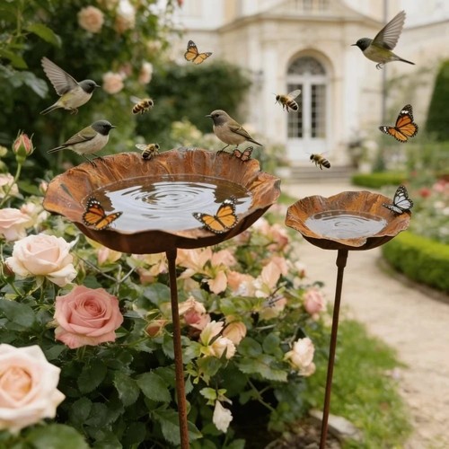 Flower shaped metal bird - metal,