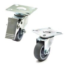 50mm Steel Braked Unbraked Swivel Castor Wheel 100KG PU Tyre Caster Trolley Cage