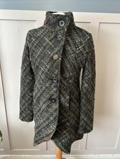 Desigual Women's Green Multicolor Embroidered Coat Jacket Size 44XL Uk14 Wool