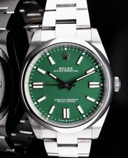 2021 Rolex Oyster Perpetual Mens Steel Green Dial OP41 Watch Box & Docs 124300