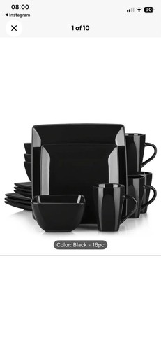 16pc dinner set black square - black,