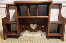 Vintage Wood Wall Shelf Cubby Heart Cutout Pegs Country TikTok Viral 13 x 20”