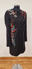 KAREN MILLEN floral sequin dress 14 black bodycon oriental evening occasion