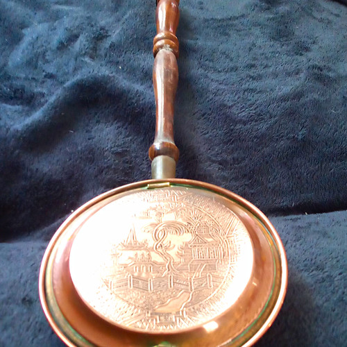 Copper frying pan - with, wooden