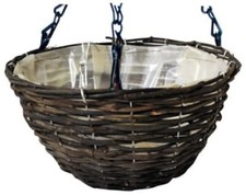 14″ Hanging Flower Basket Planter's Rattan Wicker Round With Chain & Liner