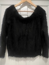 🔥RIVER ISLAND🔥Black Fluffy Off Shoulder Jumper Size 12
