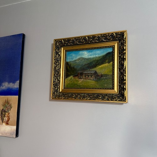 Vintage mountain landscape oil - mountain,