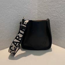 Stella McCartney Faux Leather Crossbody Bag Black Logo Guitar Strap Punchout