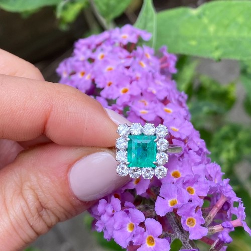 Emerald diamond cluster ring - emerald, &