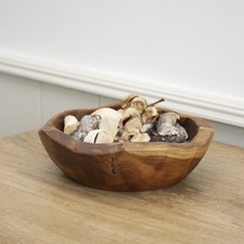 Teak Root Wood Decorative Bowl 20cm Rustic Hand Carved Round Fruit Snack Table