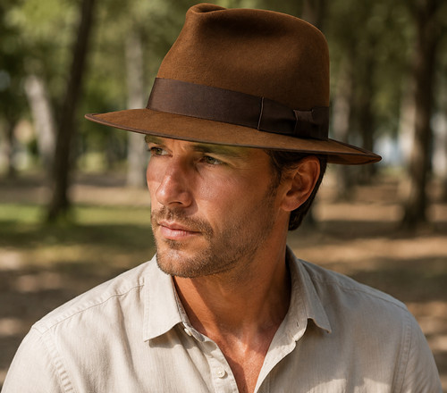 Men brown fedora - brown, classic