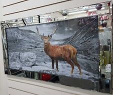 STAG IN HIGHLANDS Picture Liquid Glitter Wall Art Mirrored Frame 85x45cm B-AN006
