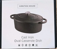 Kirkton House Black heavy Cast Iron enamel Casserole Dish with Lid  Stew Pan 