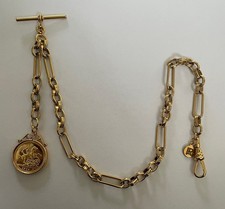 single albert belcher link gold plated pocket watch chain fob replica Sovereign