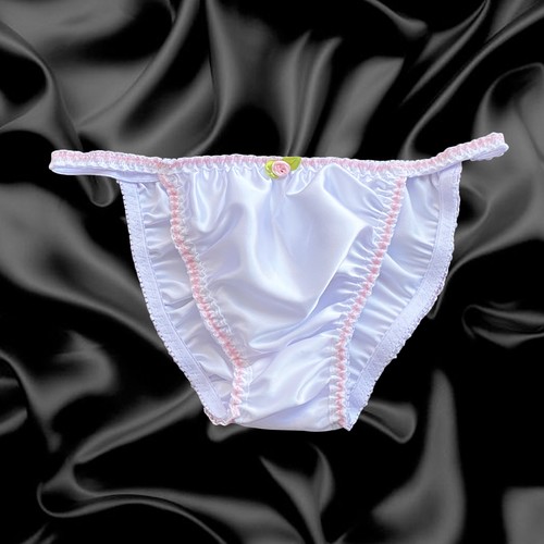 White satin tanga frilly sissy - satin,