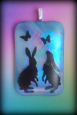 Dichroic Glass Pendant Hare Butterfly  Northern Lights Rainbow Fused Glass Art