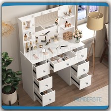 NEW Dressing Table With LED Mirror & 3 Mode Lights Vanity Table Makeup Desk Set