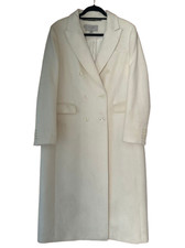 Hobbs Juniper Wool Coat Ivory Womens Sz UK 16 Double Breasted Collar Peak Lapels