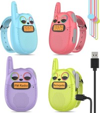 Kids Rechargeable Walkie Talkies 4-Pack – Watch/Wrist Cat Design + FM
