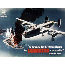 PROPAGANDA WAR WWII USA LIBERATOR BOMBER PLANE ISLAND FIRE UN POSTER 30X40 CM 12
