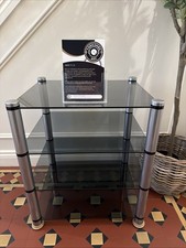 Apollo 4 Tier Hifi Stand Rack Unit Silver Metal And Smoked Glass HIFI - YORK