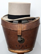 Antique Vintage Leather Top Hat Box Case & Harrods Top Hat