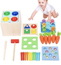 Wooden Montessori Toys for 1 2 3 Year Baby Sensory Toys, 5 in 1 Activity Cube