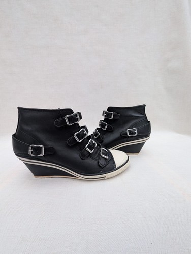 Ash genial black leather wedge - black,