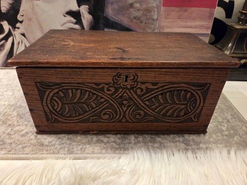 Antique carved inlaid oak - inlaid,