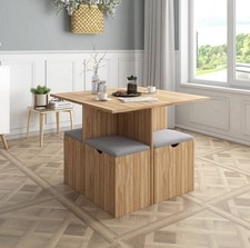 Mondeer 5 PCS Wooden Dining Table Set 4 Chairs Soft Cushion  Space Saving White