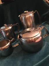 mid century vintage old hall teapot / teaset 4 pieces stainless steel coffee
