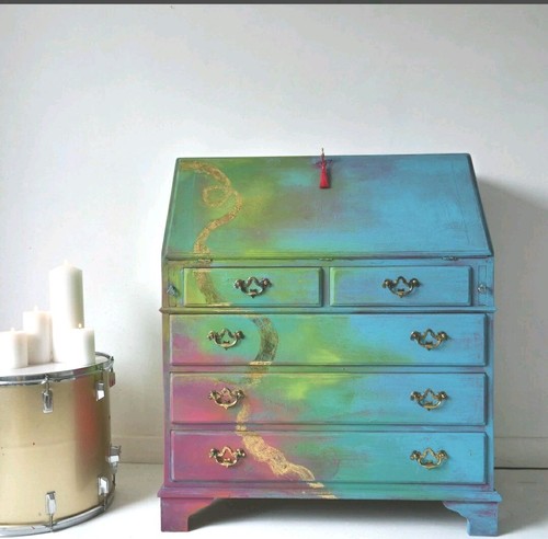 Painted writing bureau blue - bureau, |