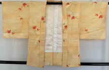 Japanese Vintage Kimono Haori Jacket Polyester Beige Traditional Authentic 31in