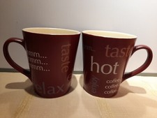 Pair Of Expressions Rayware Mugs Burgandy & Cream Coffee Tea Mugs 