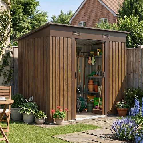 Lean outdoor garden shed - to,