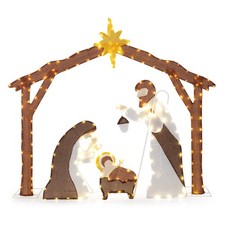 COSTWAY Lighted Outdoor Christmas Decoration Nativity Scene with 209 LED Lights
