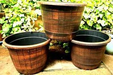SET 3 x XL LARGE COPPER XL  26cm Plant Pot Garden Flower Round Plastic Planter M