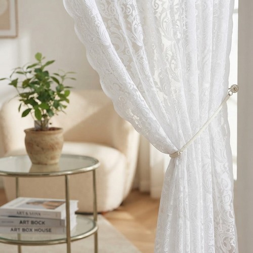 White lace curtains 52x84in - white,