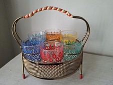 50's Vintage Sherry shot glass holder with 6 glasses multicoloured 