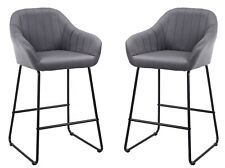 2 X Grey velvet Bar Stools fixed height Grey Breakfast Kitchen Bar