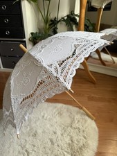 White Princess Lace sun Umbrella Wedding Bridal Decoration Wooden Handle new