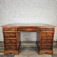 Green Leather Top Vintage Rich Mahogany Captains Desk - FREE UK Delivery 