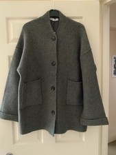 Zara Women Knit Coat With Patch Pockets, Grey Marl, Size L, Bnwot