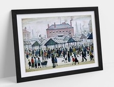 LS LOWRY, MARKET SCENE NORTHERN TOWN- FRAMED WALL ARTWORK PICTURE POSTER PRINT