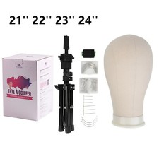 21-24'' Cork Canvas Block Head Wig Making Mannequin Display Tripod Stand Holder